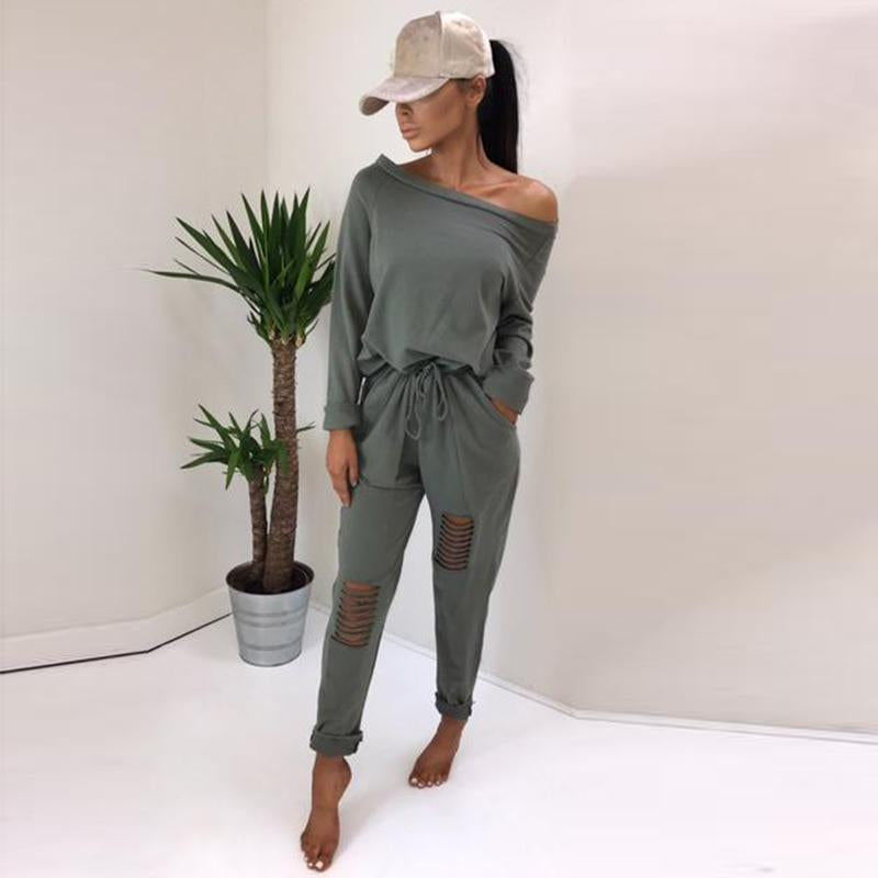 Trendy Skew Neck Drawstring Ripped Casual Jumpsuit - DadHats2ow6ix