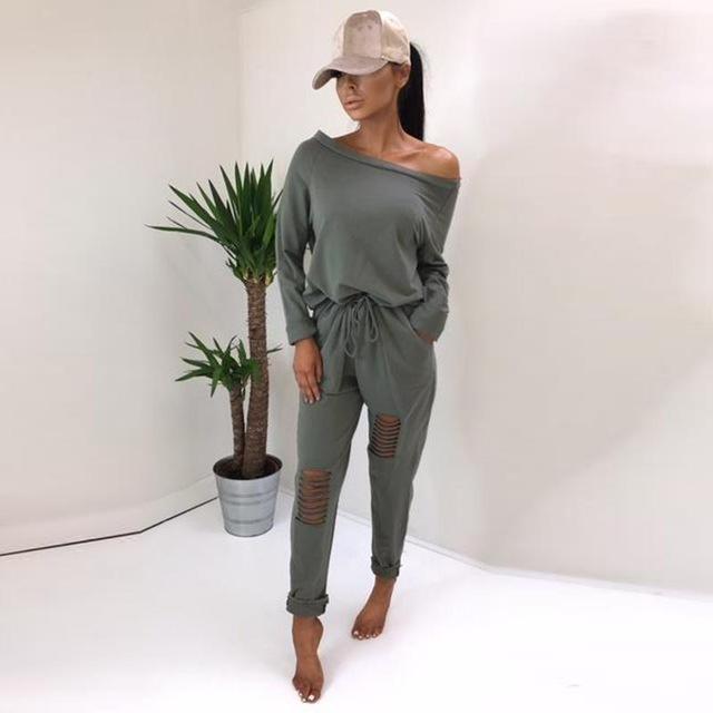 Trendy Skew Neck Drawstring Ripped Casual Jumpsuit - DadHats2ow6ix