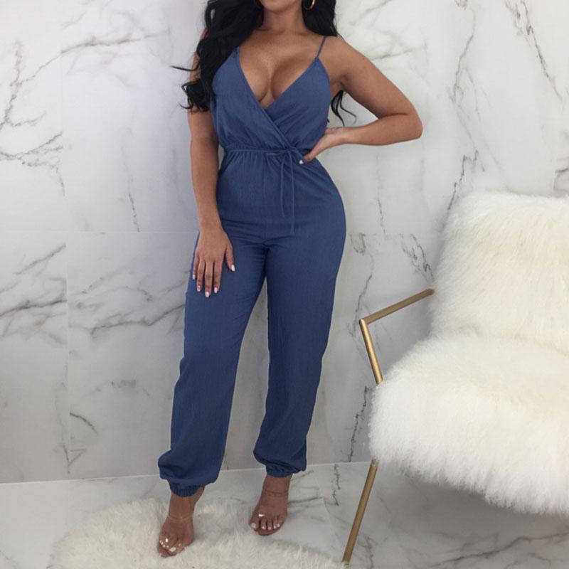 Deep V-Neck Button Detail Spaghetti Strap Jumpsuit - DadHats2ow6ix