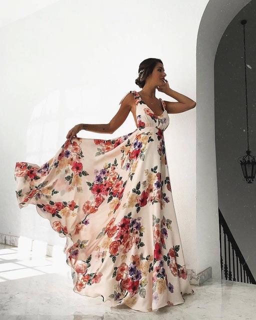 Floral Print Tied Shoulder Backless Maxi Dress - DadHats2ow6ix