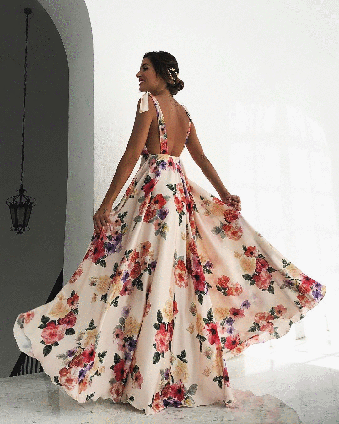 Floral Print Tied Shoulder Backless Maxi Dress - DadHats2ow6ix