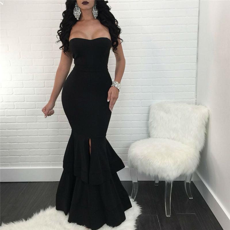 Strapless Slit Mermaid Maxi Bodycon Dress - DadHats2ow6ix