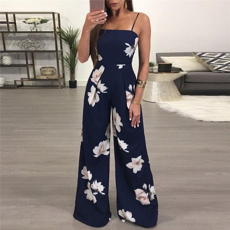 Floral Spaghetti Strap Wide Leg Jumpsuit - DadHats2ow6ix